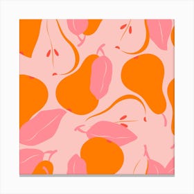 Pattern With Vibrant Orange Pears On Light Pink Square Canvas Print