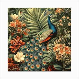 Peacock In The Jungle 2 Canvas Print