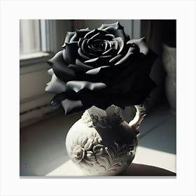 A Black Rose In A White Vase 2 Canvas Print