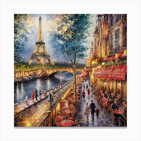 Parisian Splendor A Vibrant Portrait Of The Eiffel Tower And Romantic City Life (2) Canvas Print