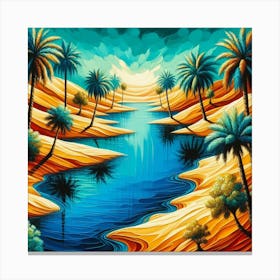 Desert Landscape With Palm Trees 1 Canvas Print