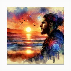 Man With Beard At Sunset Canvas Print