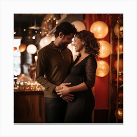 Maternity Couple In A Restaurant Canvas Print