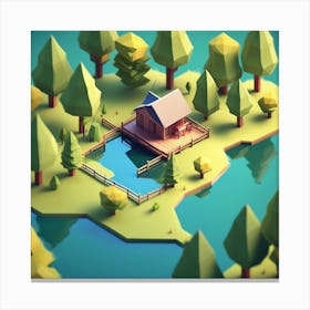 Low Poly House In The Forest Canvas Print