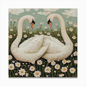 Swans Fairycore Painting 3 Canvas Print