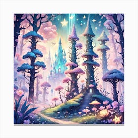 A Fantasy Forest With Twinkling Stars In Pastel Tone Square Composition 35 Canvas Print