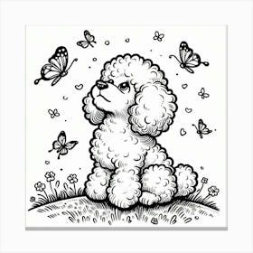 Line Art poodle dog 6 Canvas Print