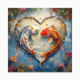 Koi Fish In Heart 7 Canvas Print