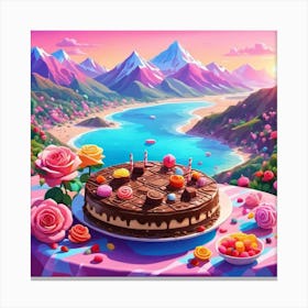 Birthday Cake With Beautiful Landscape Canvas Print