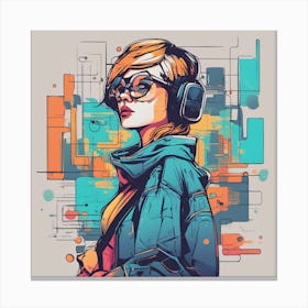 Girl With Headphones Canvas Print