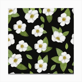 White Flowers On Black Canvas Print