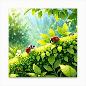 Ladybugs In The Garden 1 Canvas Print