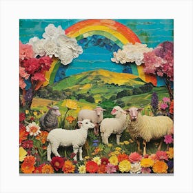 Rainbow Retro Sheep Collage 2 Canvas Print