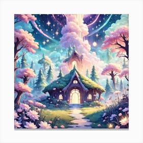 A Fantasy Forest With Twinkling Stars In Pastel Tone Square Composition 98 Canvas Print