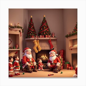 Santas sitting together with elves Canvas Print