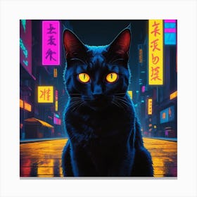 Neon Street Black Cat Canvas Print