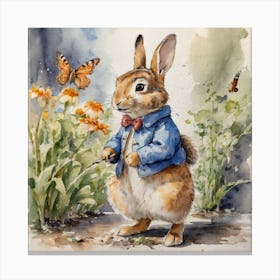 Peter Rabbit and Flowers Canvas Print