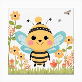 Floral Baby Bee Nursery Illustration (2) Canvas Print