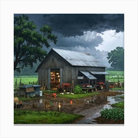 Barn In The Rain 1 Canvas Print