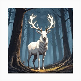 A White Stag In A Fog Forest In Minimalist Style Square Composition 28 Canvas Print