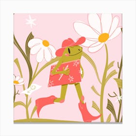 Cowboy frog walking through a field of flowers Canvas Print