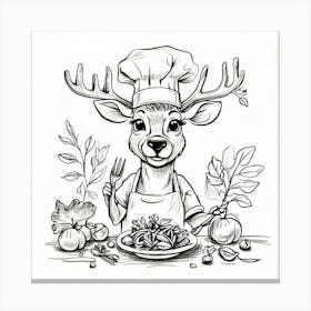 Chef Deer Drawing Canvas Print