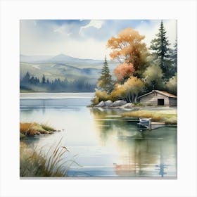 Watercolor Of A Lake 1 Canvas Print