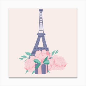 Eiffel Tour And Peonies Square Canvas Print
