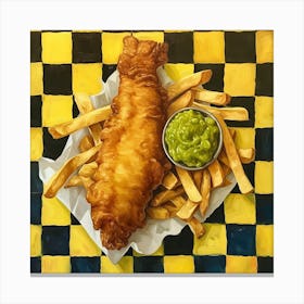 Fish & Chips Yellow Checkerboard 1 Canvas Print