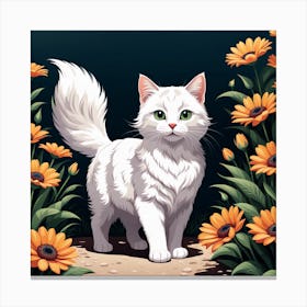 White Cat In The Garden Canvas Print