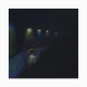 Late Night Drive - car road dark impressionism light street square black bedroom Canvas Print
