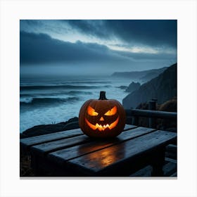 Halloween Pumpkin At The Beach Canvas Print