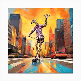 Giraffe On Skateboard 1 Canvas Print