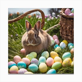 Easter Bunny With Basket Of Eggs Canvas Print