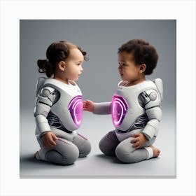 Two Children In Spacesuits Canvas Print