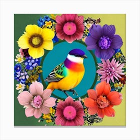 Ring Of Flowers And Bird Canvas Print