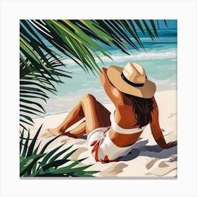 Woman Enjoying The Sun At The Beach 4 Canvas Print