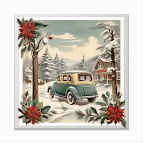 Vintage Christmas Car Canvas Print