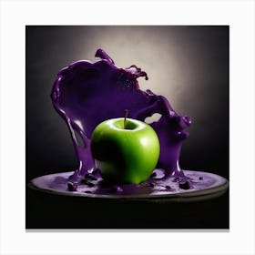 Green Apple In Purple Liquid Canvas Print