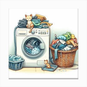 Laundry Machine With Cats Canvas Print