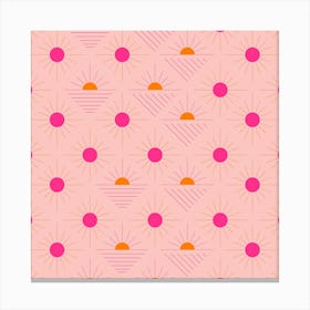 Geometric Pattern With Bright Pink And Orange Sunshine On Light Pink Square Canvas Print