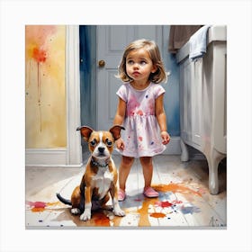 Little Girl And Dog 3 Canvas Print