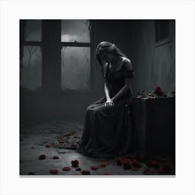 Dark Girl With Roses Canvas Print