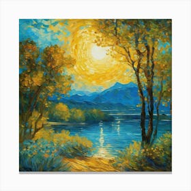 Sunset By The Lake gfhh Canvas Print