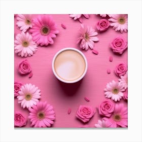 Cup Of Coffee On Pink Background Canvas Print