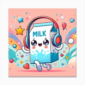 Cartoon Milk Carton With Headphones Canvas Print