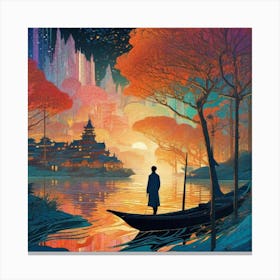 Man In A Boat authentic Canvas Print