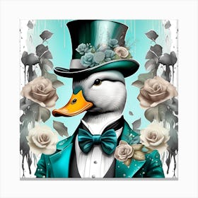 Duck In Top Hat Watercolor Splash Dripping 16 Canvas Print