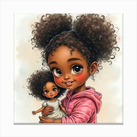 Afro American Girl And Doll Stampe su tela