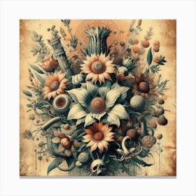 Flowers And Skulls Canvas Print